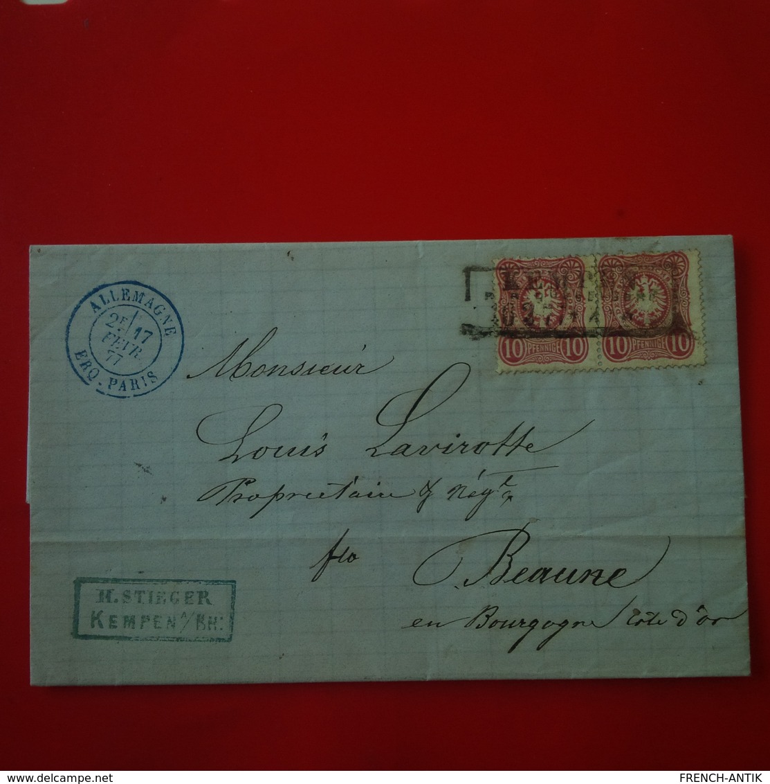 LETTRE KEMPEN POUR BEAUNE 1877 LOUIS LAVIROTTE NEGOCIANT EN VIN - Cartas & Documentos