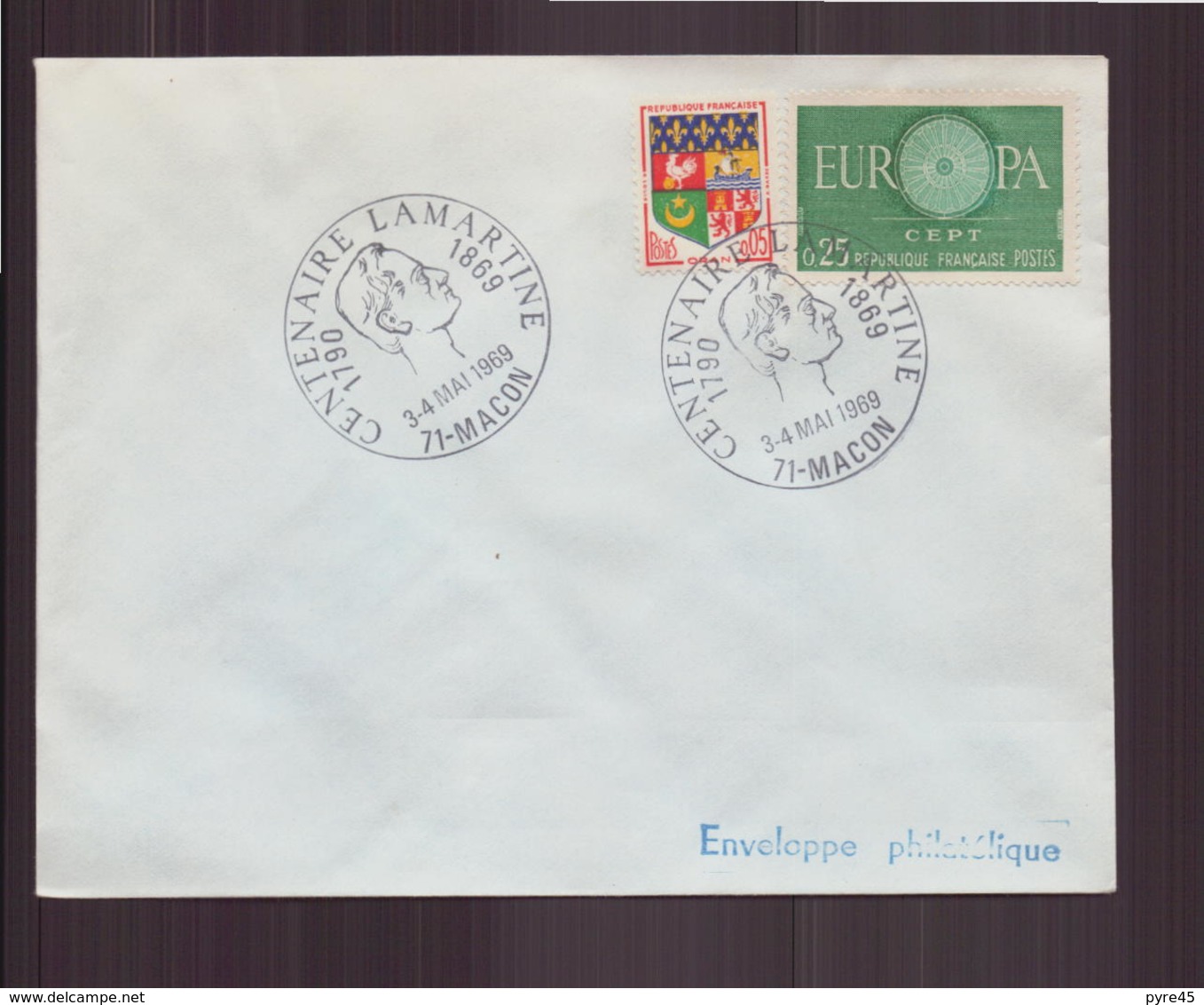 Enveloppe Avec Cachet Commémoratif " Centenaire Lamartine " Du 3 Mai 1969 à Mâcon - Cachets Commémoratifs