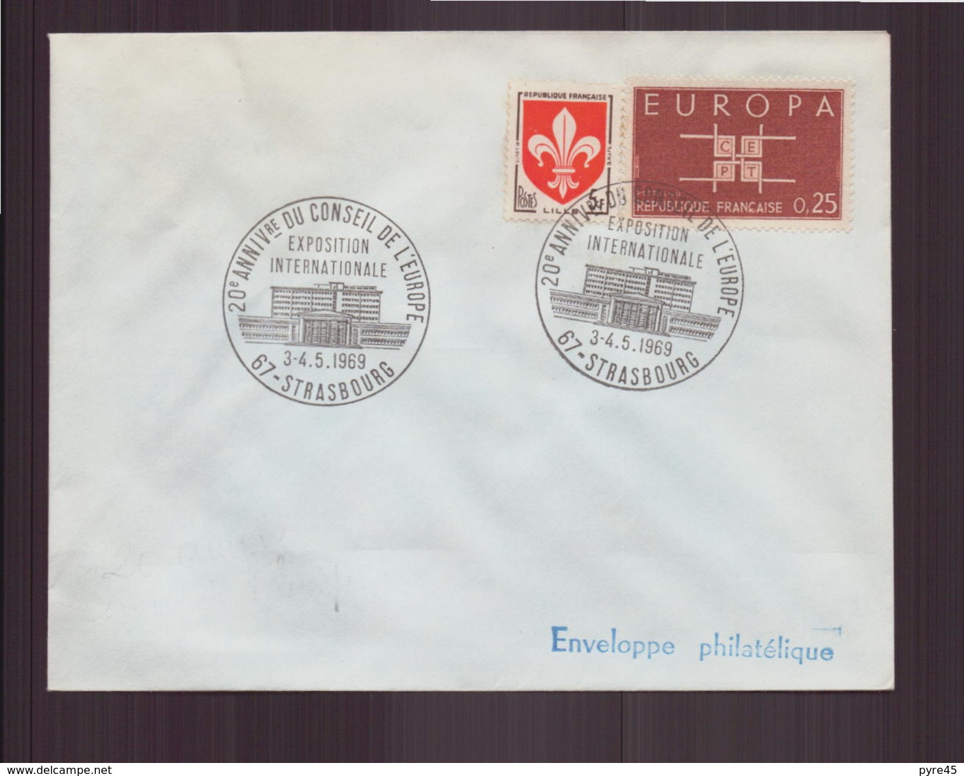 Enveloppe Avec Cachet Commémoratif " 20 ème Anniversaire Du Conseil De L'Europe " Du 3 Mai 1969 à Strasbourg - Cachets Commémoratifs