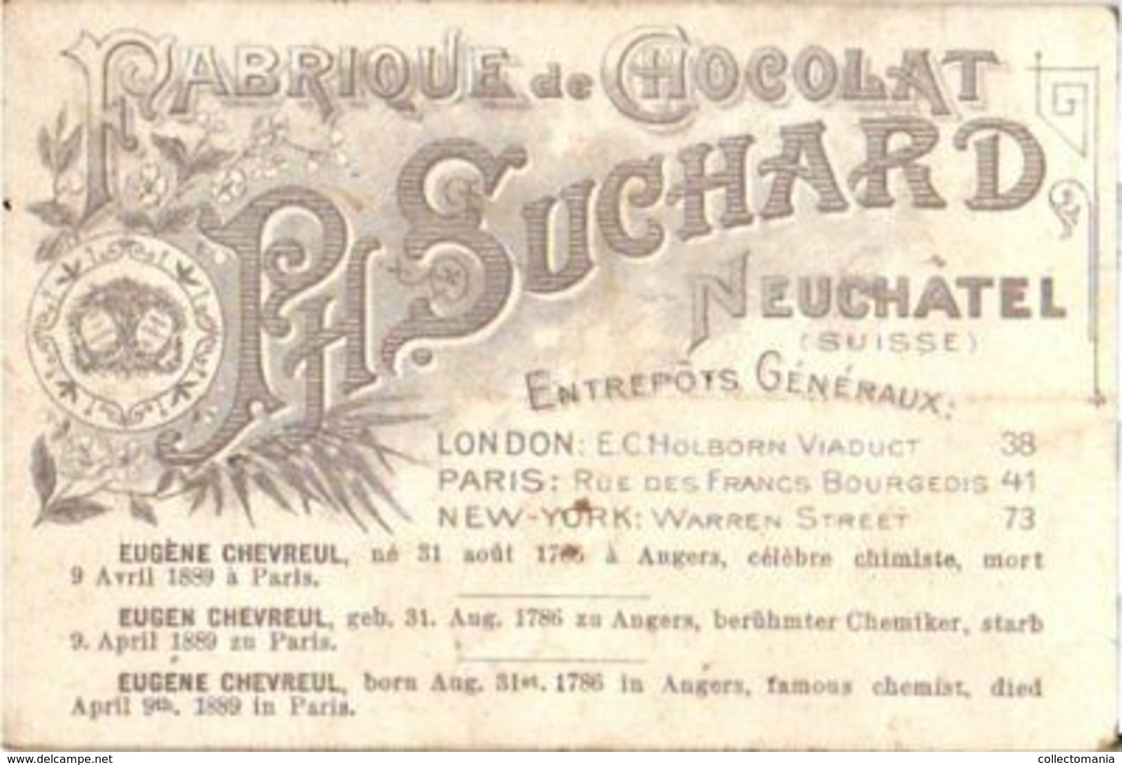 6 chromo litho cards 1896 chocolate SUCHARD set 54A Gutenberg, Schwartz,  Newton, Montgolfier balloon, Howe, Chevreuil