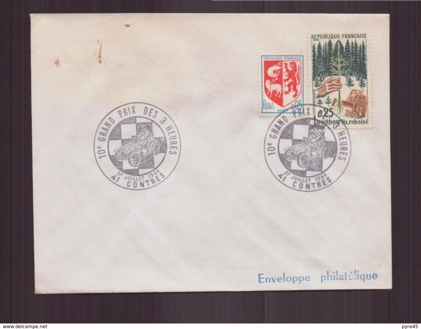 Enveloppe Avec Cachet Commémoratif " 10 ème Grand Prix Des 3 Heures " Du 27 Juillet 1969 à Contres - Cachets Commémoratifs