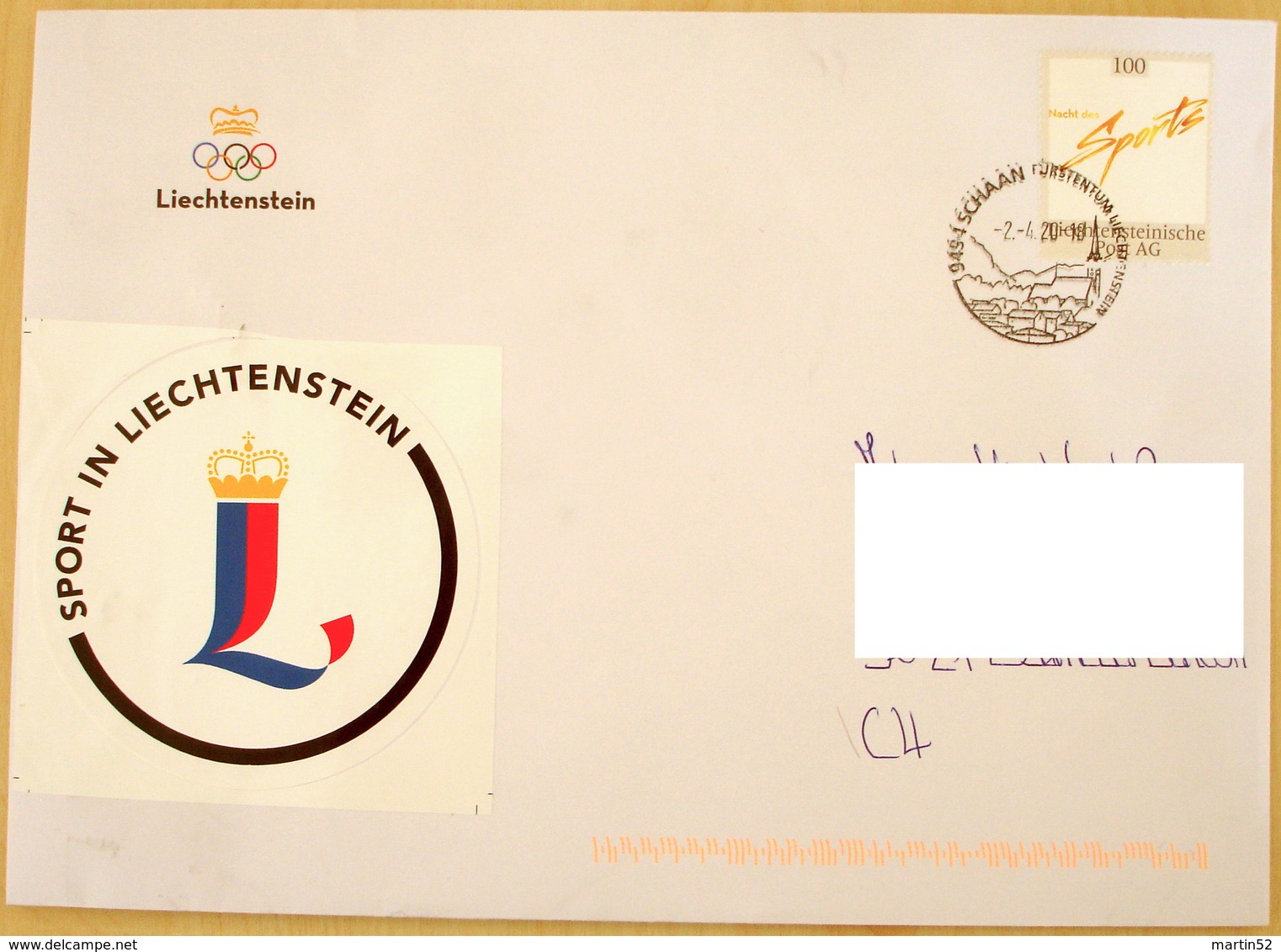 Liechtenstein 2020: "Nacht Des Sports" Auf Brief Des Olympischen Komitees O SCHAAN 2.4.20 (Die Marke.Li) SELTEN / RARE - Variétés