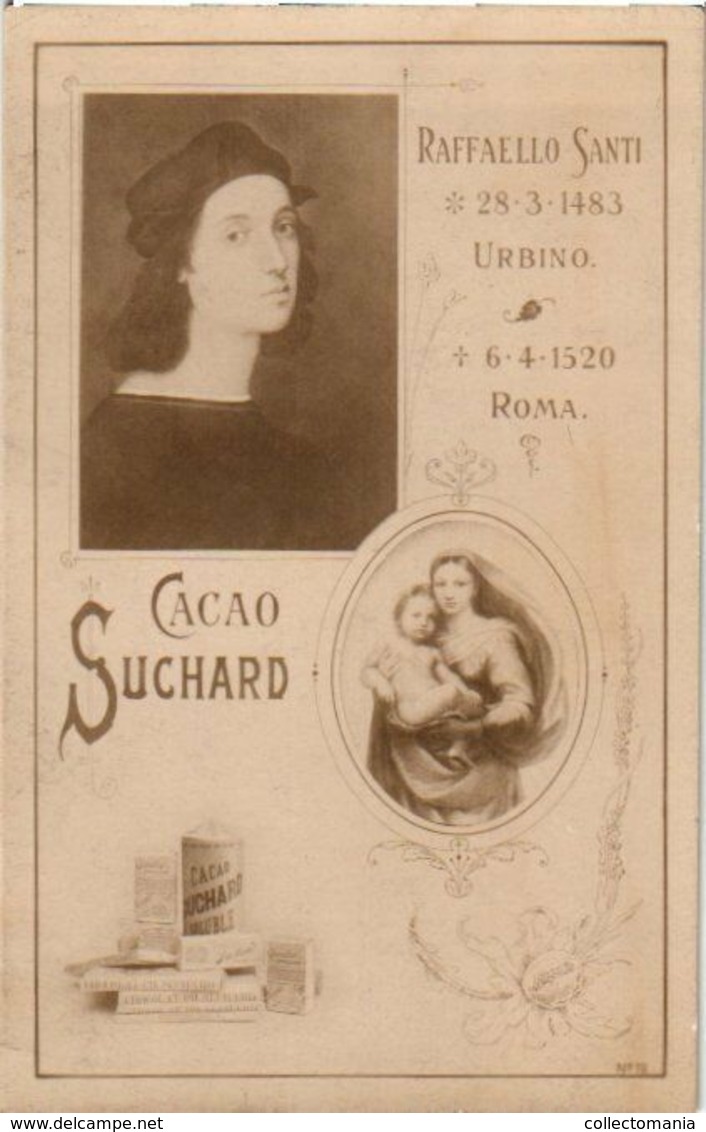 5  Chromo Litho Cards Chocolate PUB  SUCHARD Set69B C1899 Suisse Famous Painters Leonardo Da Vinci  Rubens Rembrandt - Suchard