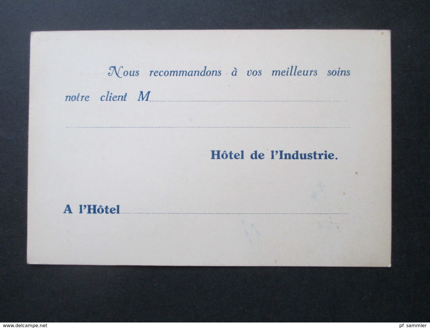 Alte Visitenkarte Hotel De L`Industrie 14, Rue Du Pelican Anvers Confort Moderne Belgien 30 / 40er Jahre?? - Visitekaartjes