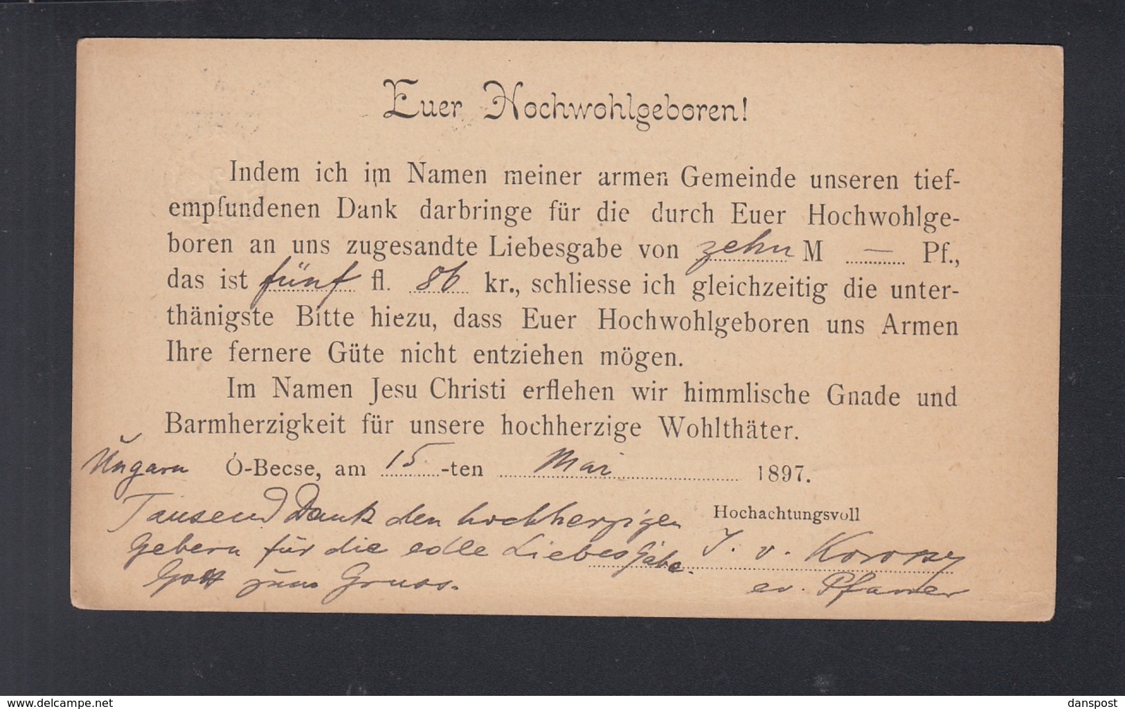 Hungary Stationery 1897 Ö-Becse To Germany - Ganzsachen