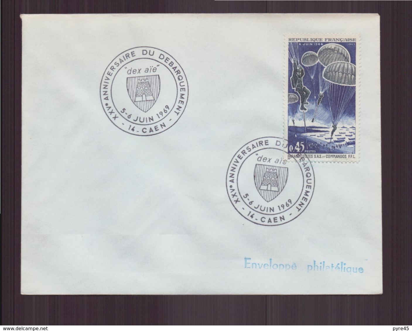 Enveloppe Avec Cachet Commémoratif " XXV ème Anniversaire Du Débarquement " Du 5 Juin 1969 à Caen - Cachets Commémoratifs