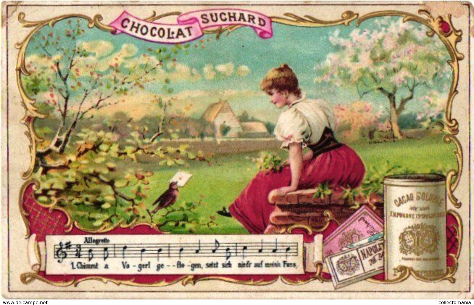 6 Chromo Litho Colors Trade Cards Swiss Chocolate Advertising SUCHARD Set 51B  C1896 Folksongs music - Suchard