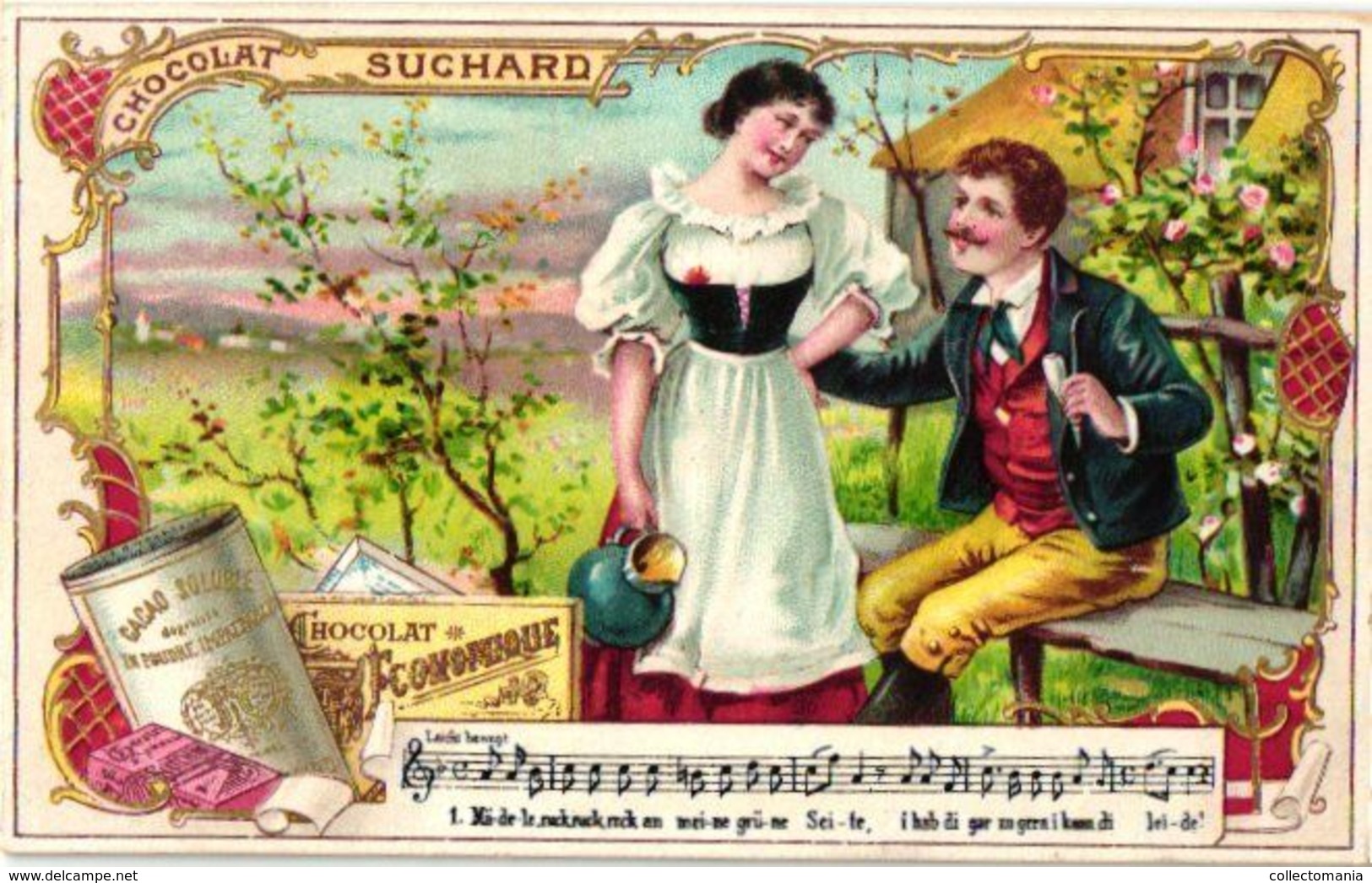 6 Chromo Litho Colors Trade Cards Swiss Chocolate Advertising SUCHARD Set 51B  C1896 Folksongs music - Suchard