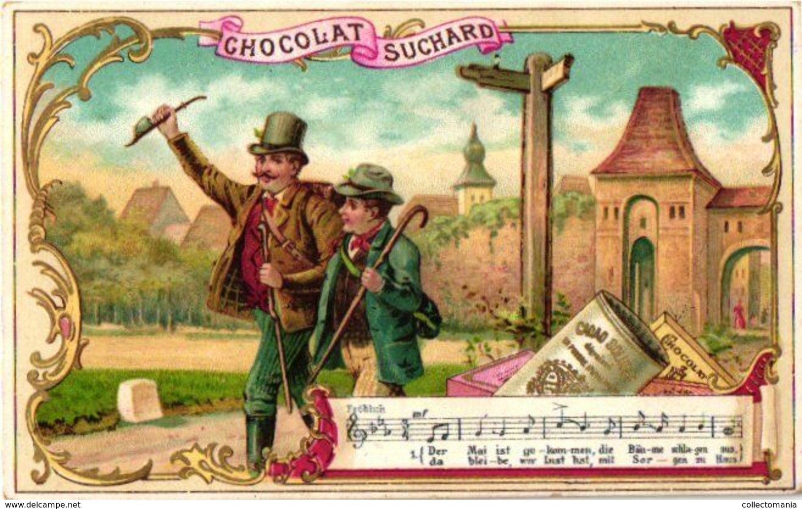6 Chromo Litho Colors Trade Cards Swiss Chocolate Advertising SUCHARD Set 51B  C1896 Folksongs music - Suchard