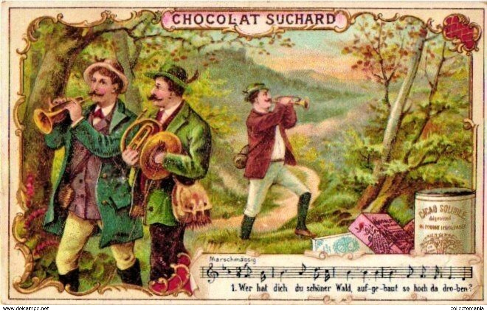 6 Chromo Litho Colors Trade Cards Swiss Chocolate Advertising SUCHARD Set 51B  C1896 Folksongs music - Suchard