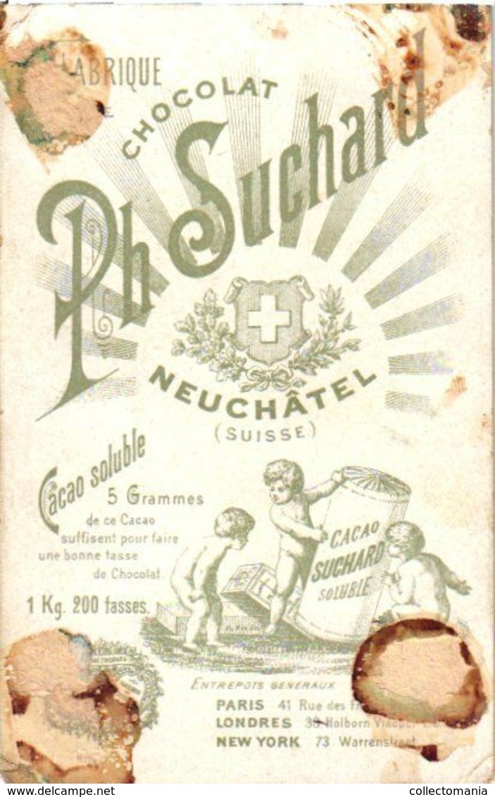 6 chromo litho colors trade cards Swiss chocolate advertising SUCHARD set 51B  c1896 Folksongs music