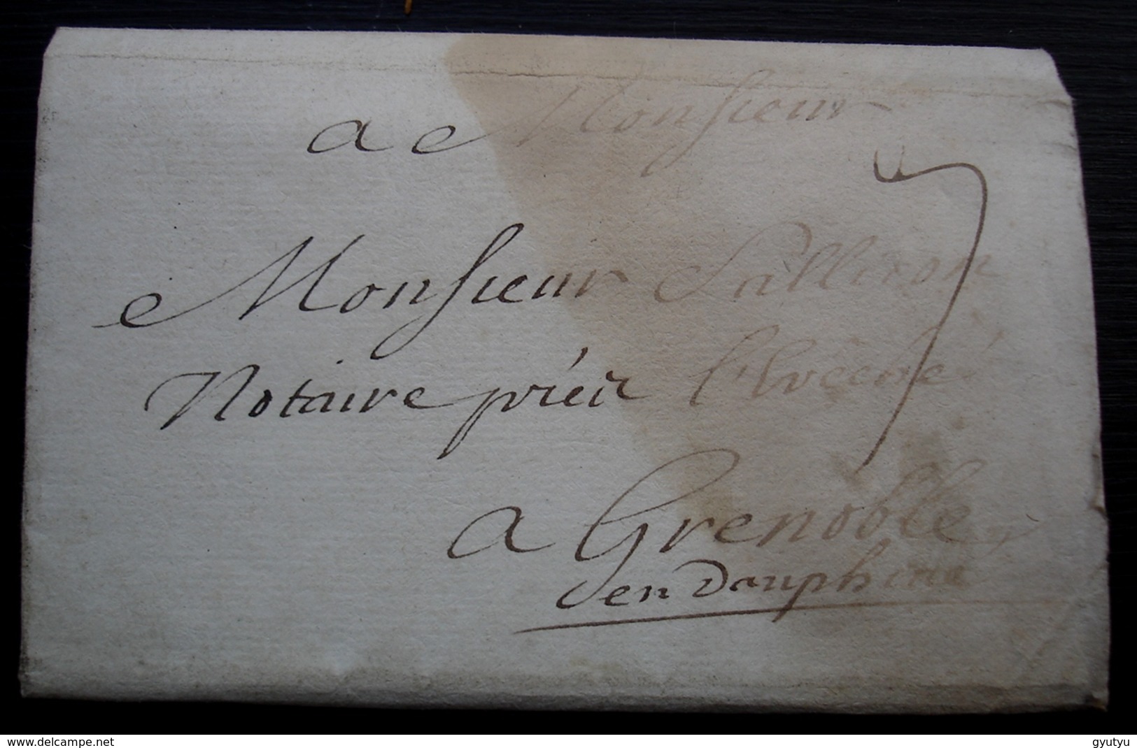 1734 Lettre Pour Grenoble Joli Reste De Sceau De Cire à L'arrière - 1701-1800: Précurseurs XVIII