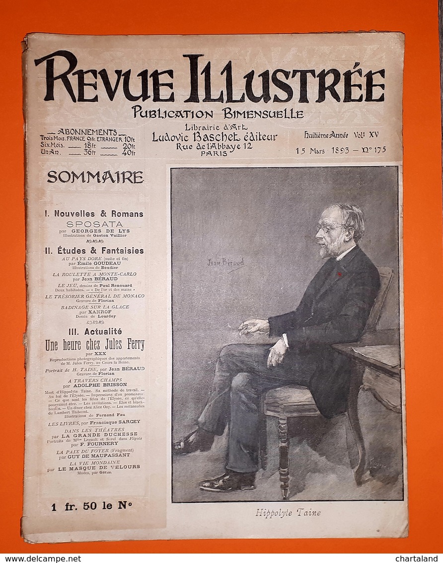 Rivista Revue Illustrée - Hippolyte Taine - N. 175 - 15 Mars 1893 - Autres & Non Classés