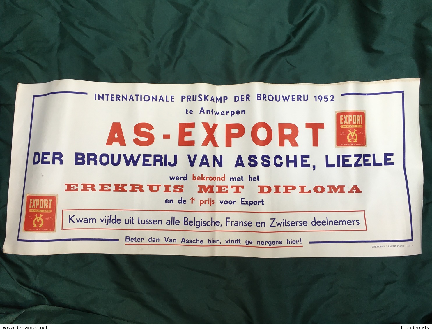 AFFICHE POSTER 1952 AS EXPORT DER BROUWERIJ VAN ASSCHE LIEZELE PUURS SINT AMANDS BAETE BRASSERIE BIER BIERE BEER 86 X 35 - Affiches