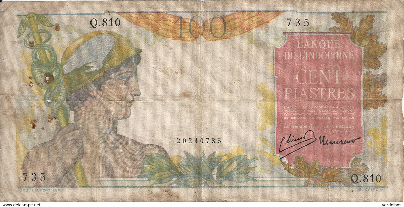 INDOCHINE 100 PIASTRES ND1947-54 VF P 82 - Indochine