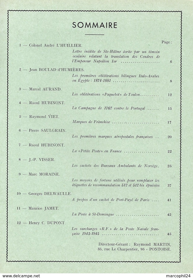 FEUILLES MARCOPHILES - N° 176 1969 = OBL. PAQUEBOT Toulon + Bureaux Ambulants NORVEGE + POSTE NAVALE 1943 - Französisch