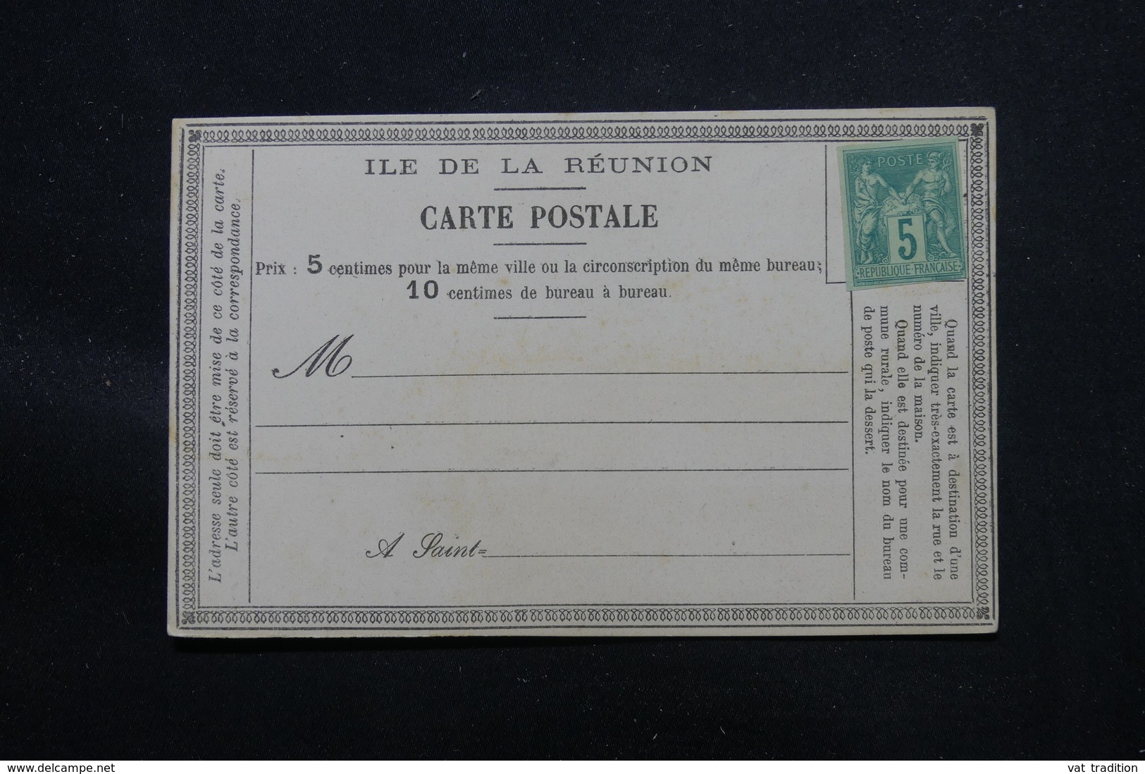 RÉUNION - Carte Précurseur De La Réunion , Affranchissement Sage 5ct Non Dentelé , Non Circulé - L 57286 - Storia Postale