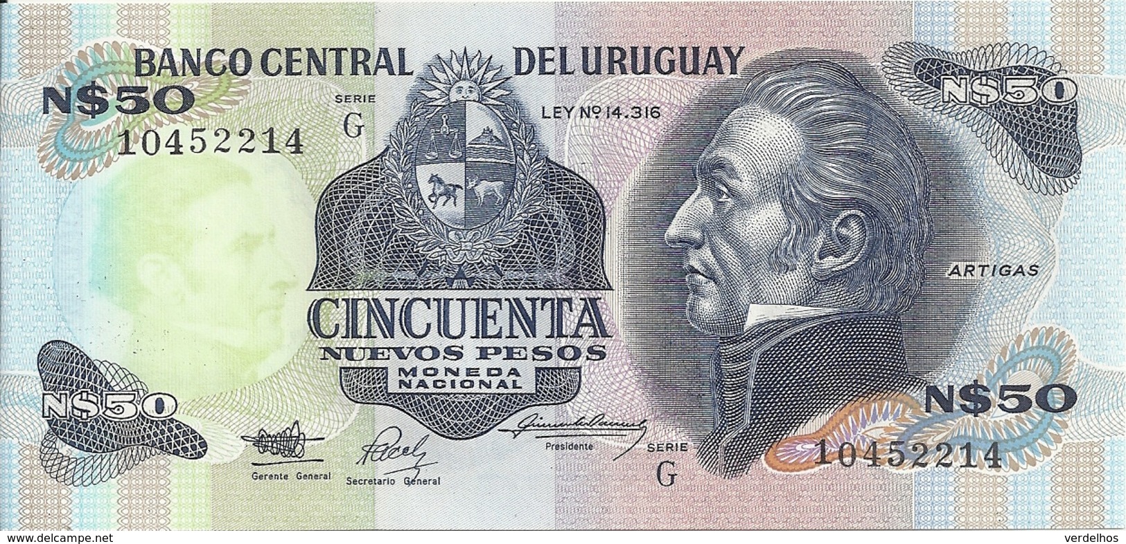 URUGUAY 50 NUEVOS PESOS ND1989 AUNC P 61A - Uruguay