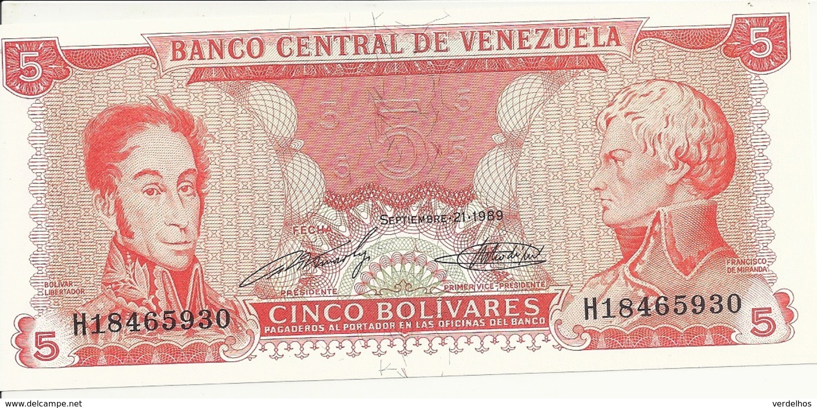 VENEZUELA 5 BOLIVARES 1989 UNC P 70 - Venezuela