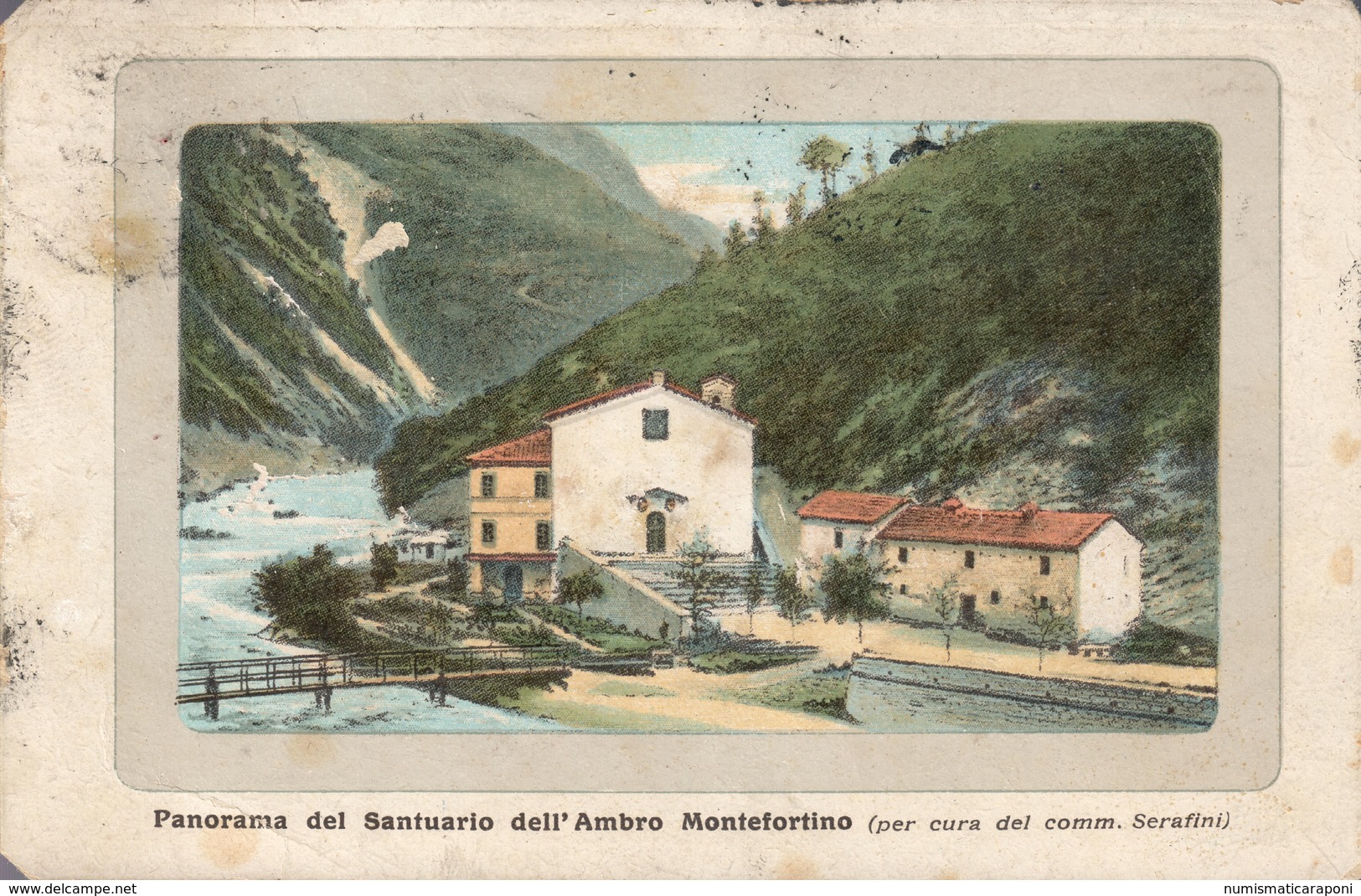 Santuario Dell' Ambro Montefortino  Panorama Viaggiata 1924 Ma Francobollo Asportato C.2111 - Ascoli Piceno