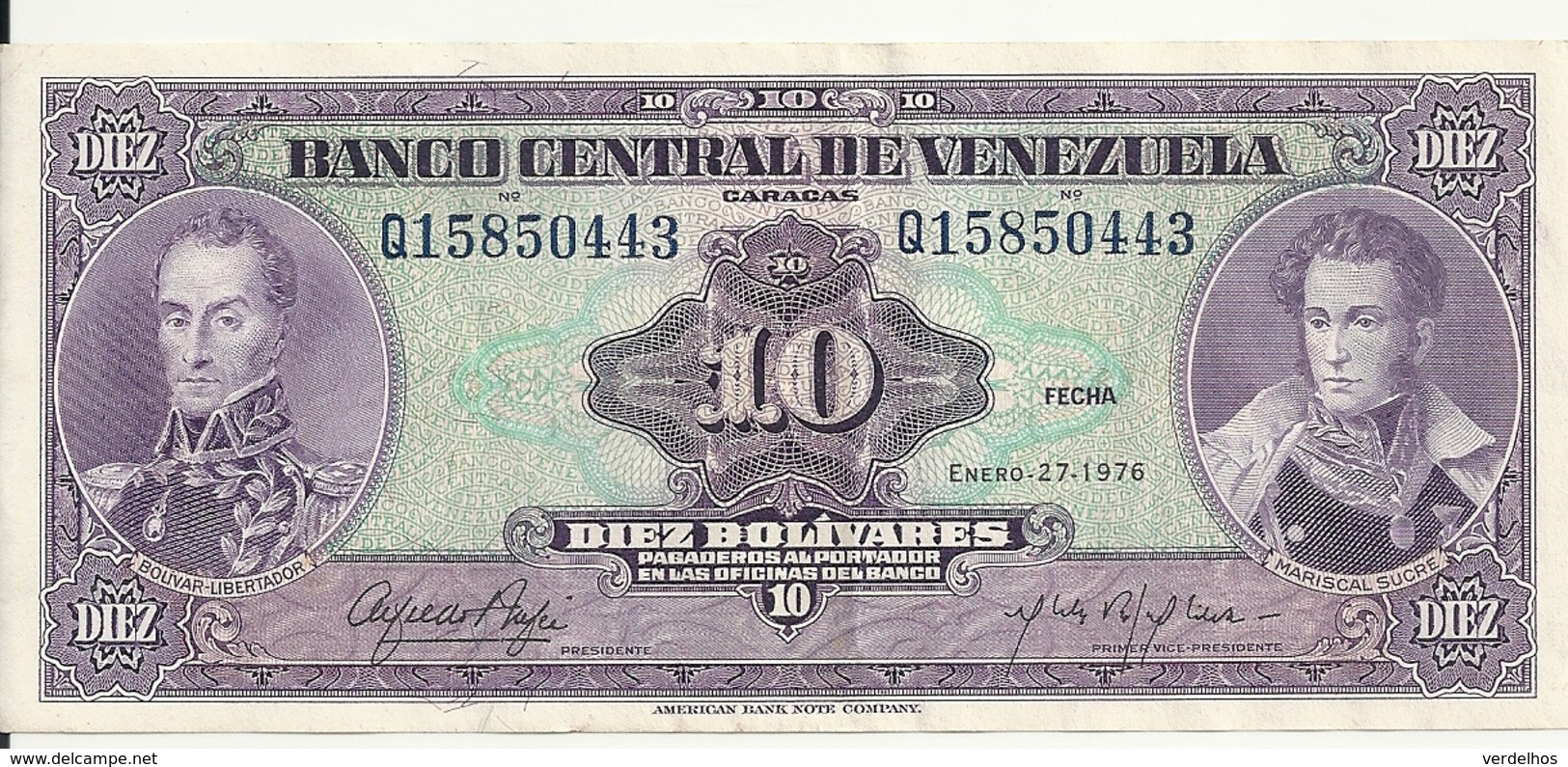 VENEZUELA 10 BOLIVARES 1976 VF+ P 51 E - Venezuela