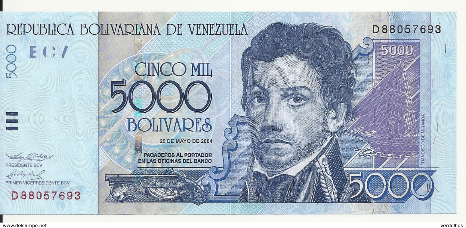 VENEZUELA 5000 BOLIVARES 2004 VF+ P 84 C - Venezuela