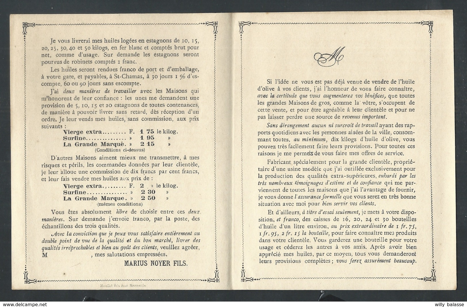 +++ CPA - Publicité - Tarif HUILES D'OLIVE - Saint Chamas France - Usine Bouches Du Rhône - Marius Noyer Fils // - Publicité