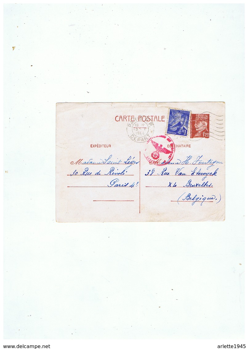 ENTIER POSTAL N° 515 CP1 AVEC IRIS N° 434 CACHET ALLEMAND DEPART PARIS Pour BRUXELLES 13 01 1944 - 1939-45