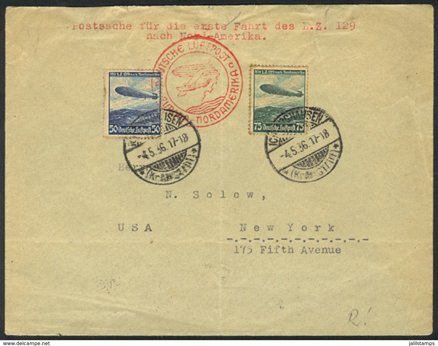 GERMANY: 4/MAY/1936 Ichtershausen - New York, By ZEPPELIN, Cover With Arrival Backstamp, VF Quality! - Briefe U. Dokumente