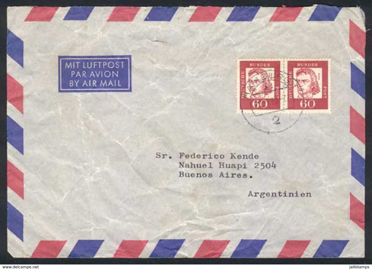WEST GERMANY: Cover Sent To Argentina On 20/JUL/1963, Franked With Horizontal Pair Of Michel 357y, Rare. The Cover Has S - Covers & Documents