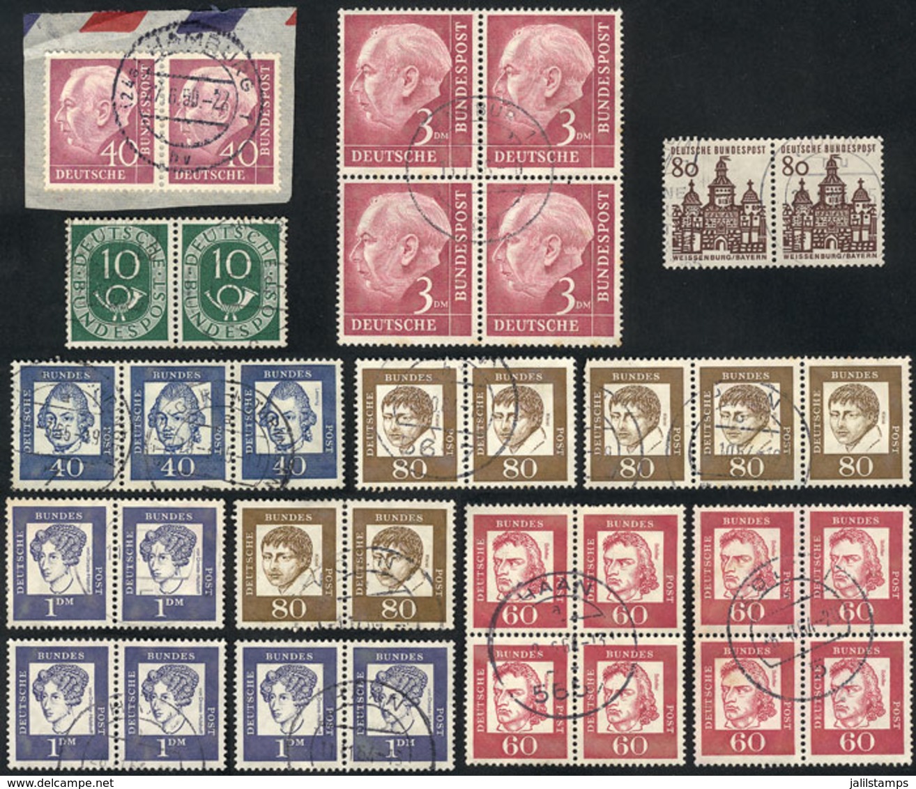 WEST GERMANY: Lot Of Horizontal Pairs And Blocks Of 4 Of Definitive Stamps, All Postally Used And Of Very Fine Quality.  - Other & Unclassified