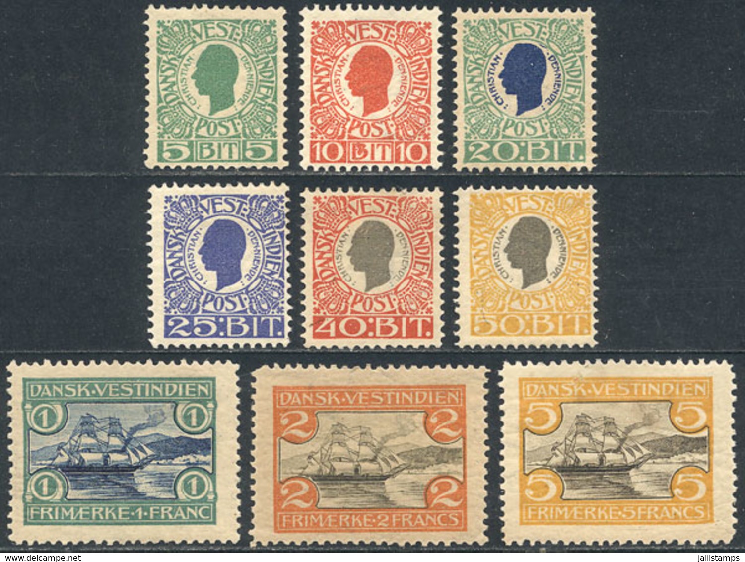 DANISH ANTILLES: Sc.31/39, 1905 King Christian IX And Port Of St. Thomas, Complete Set Of 9 Values, Unused, VF Quality,  - Deens West-Indië