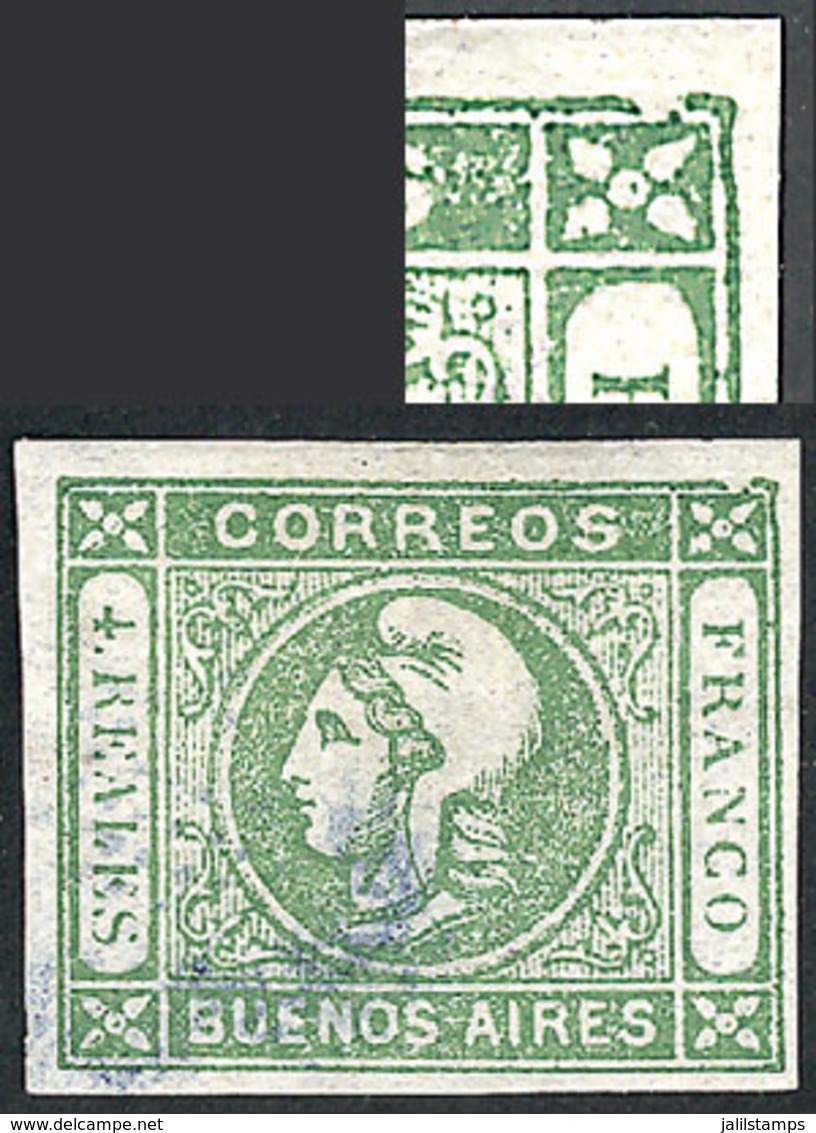 ARGENTINA: GJ.16, 4R. Green, Dull Impression, Very Nice Stamp With Variety: Frame Line Broken At Top Right, With Minor D - Buenos Aires (1858-1864)