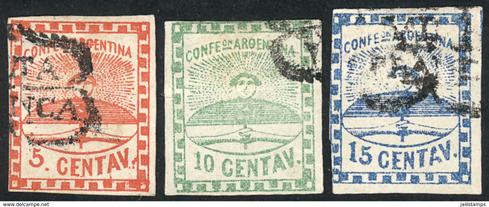 ARGENTINA: GJ.1/3, The Complete Set Of 3 Values Used In SALTA, Genuine And Guaranteed Cancels (signed By Alberto Solari  - Used Stamps