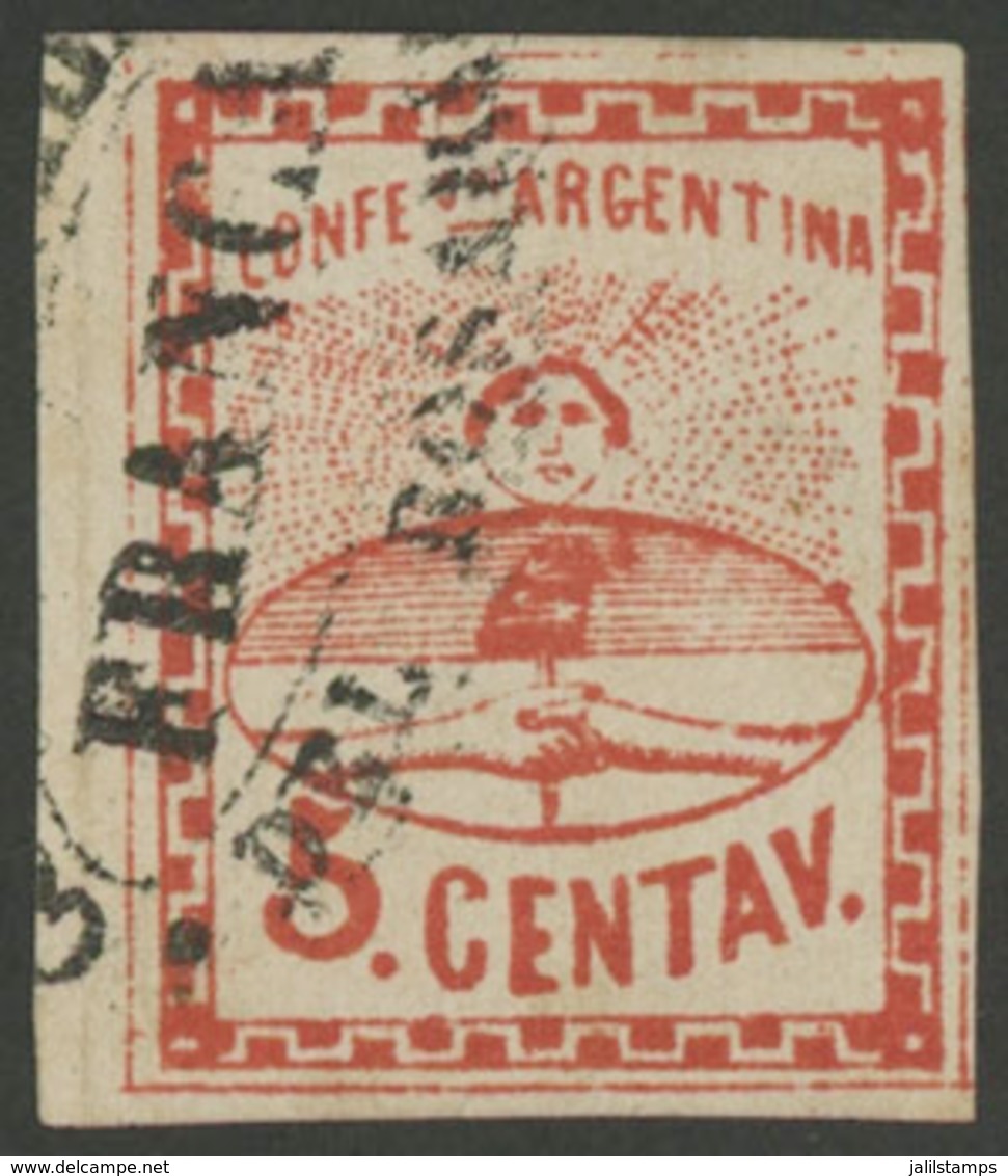 ARGENTINA: GJ.4, 5c. Large Figures, Used In Rosario, Excellent Quality, Rare. Signed By Alberto Solari On Back! - Used Stamps