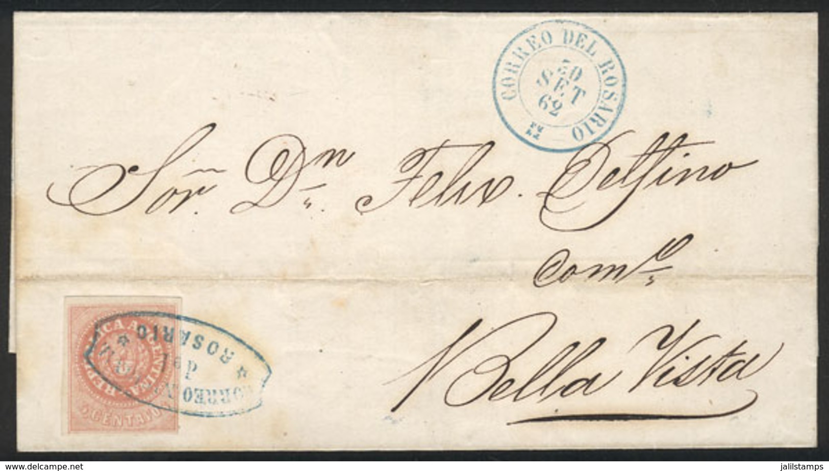 ARGENTINA: GJ.7A, 5c. With Accent, Notable SALMON-ROSE Color, Franking A Folded Cover Sent From Rosario To Bella Vista O - Other & Unclassified