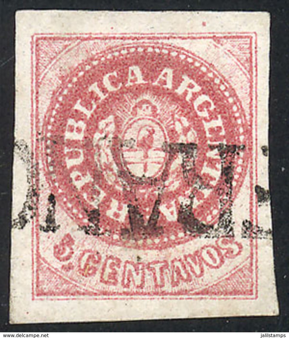 ARGENTINA: GJ.12, 5c. Semi-worn Plate, With Huge Margins And FRANCA Cancel Of Rio Cuarto, Superb, Very Rare! - Other & Unclassified