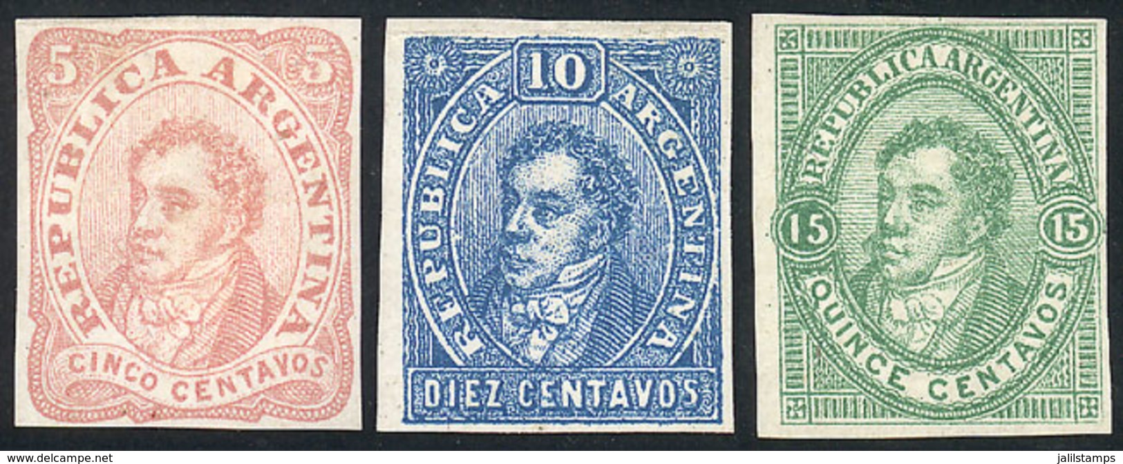 ARGENTINA: UNADOPTED ESSAYS, Lithographed And Printed By Roberto Lange In 1863, Set Of 3 Imperforate Values, VF Quality, - Other & Unclassified