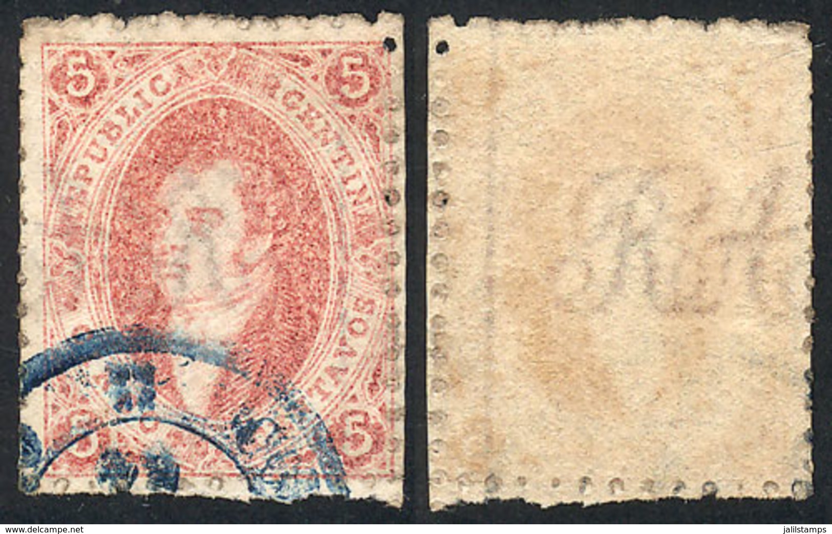 ARGENTINA: GJ.19c, 1st Printing, With INVERTED WATERMARK (reversed), Right Sheet Margin And Line Watermark, Used In Rosa - Used Stamps