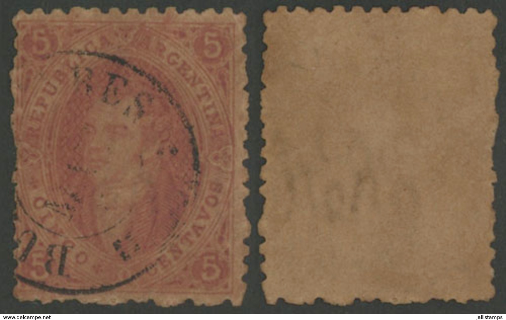 ARGENTINA: GJ.20, 3rd Printing, With The Paper Dyed Due To Dark Gum (producing A Rare Color Calle Siena Earth), Used In  - Used Stamps