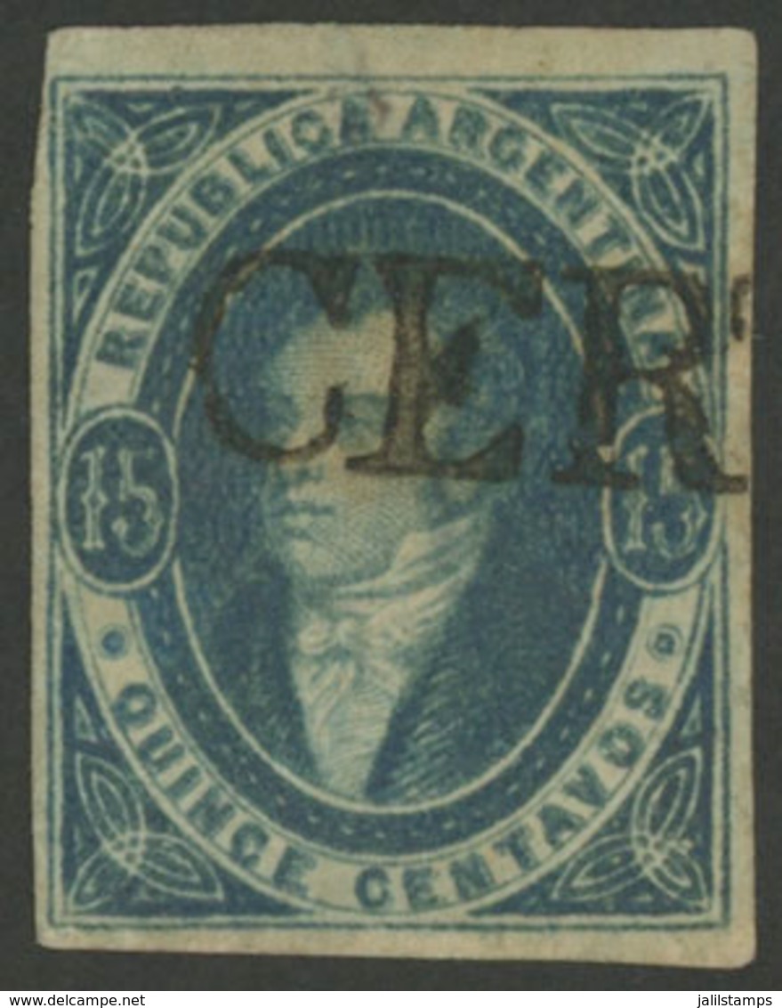 ARGENTINA: GJ.24SD, 15c. IMPERFORATE, Worn Impression, It Missed The Perforating Machine. With CERTIFICADO Cancel Of Ros - Used Stamps