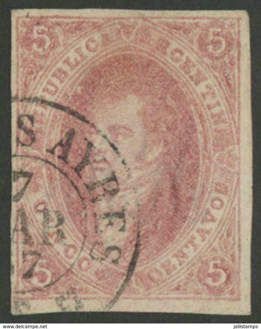 ARGENTINA: GJ.25SD, 4th Printing IMPERFORATE (missed The Perforating Machine), Used In Buenos Aires On 7/AP/1867 (very L - Used Stamps