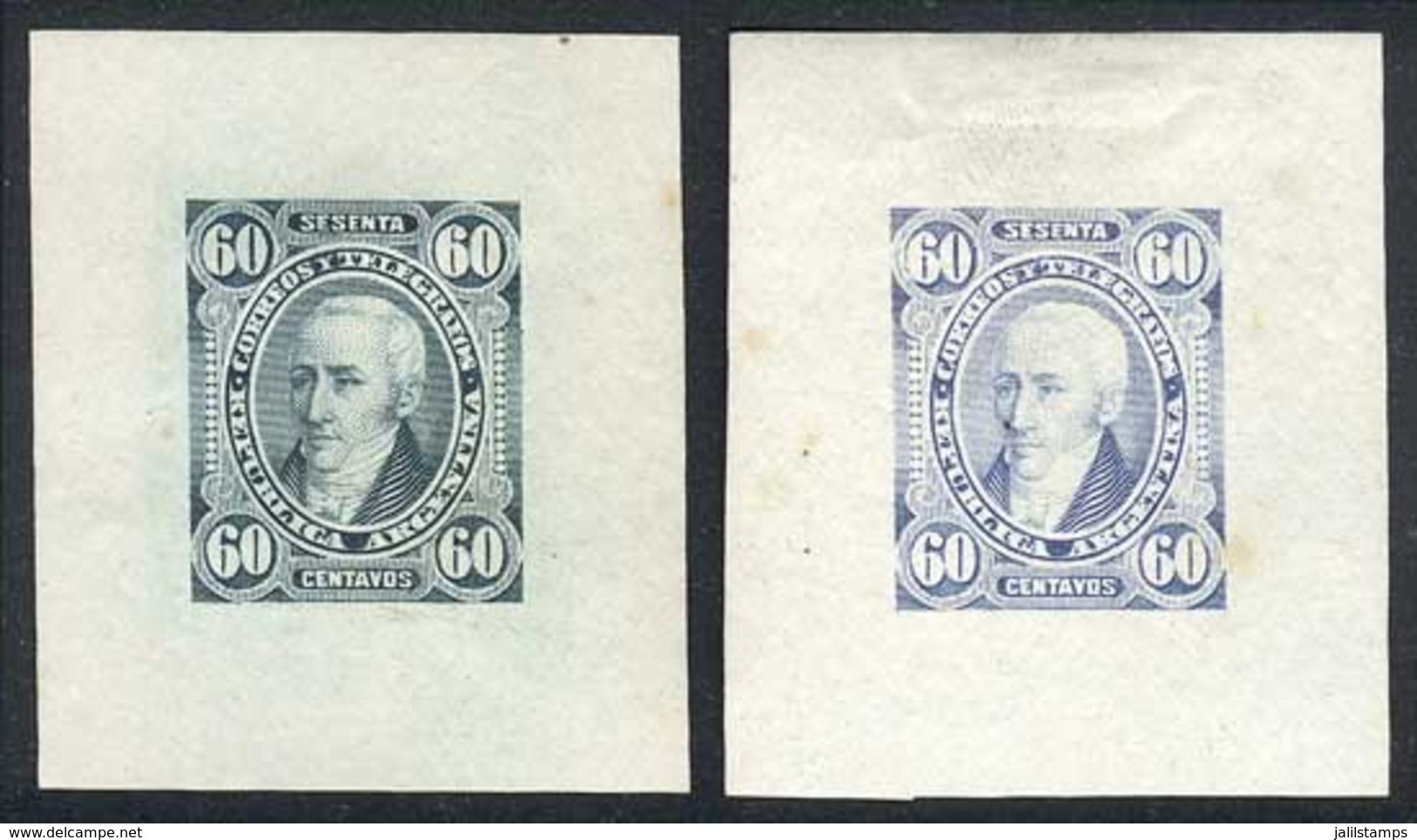 ARGENTINA: GJ.114, 1889 60c. Posadas, 2 DIE Proofs Printed On Thin Paper In Light Ultramarine And Green-blue, Excellent  - Other & Unclassified