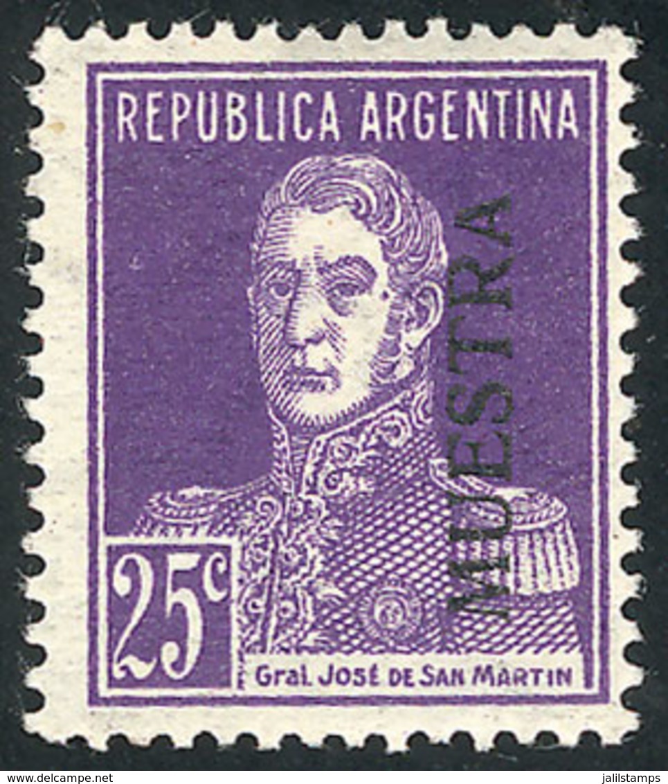 ARGENTINA: GJ.604, 25c. 1924 San Martín W/o Period, With MUESTRA Overprint, VF Quality, Rare! - Other & Unclassified