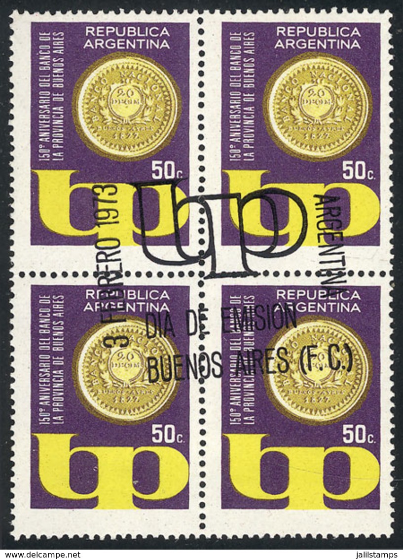 ARGENTINA: GJ.1604a, 1973 Banco De La Provincia De Buenos Aires, Variety BLACK COLOR OMITTED, Very Rare Block Of 4 With  - Other & Unclassified