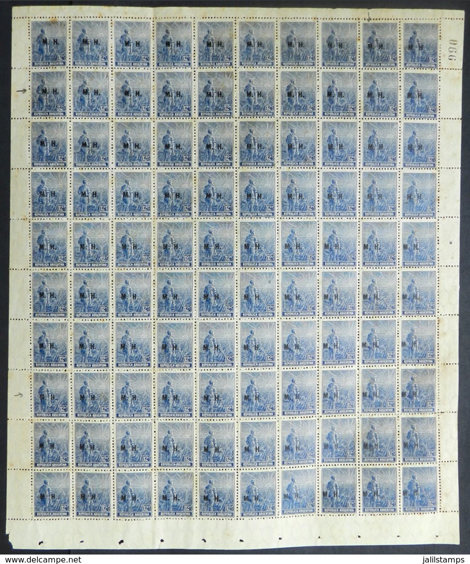 ARGENTINA: GJ.224, Complete Sheet Of 100 Stamps, With Very Interesting Variety: The Overprints Are VERTICALLY MISALIGNED - Dienstmarken