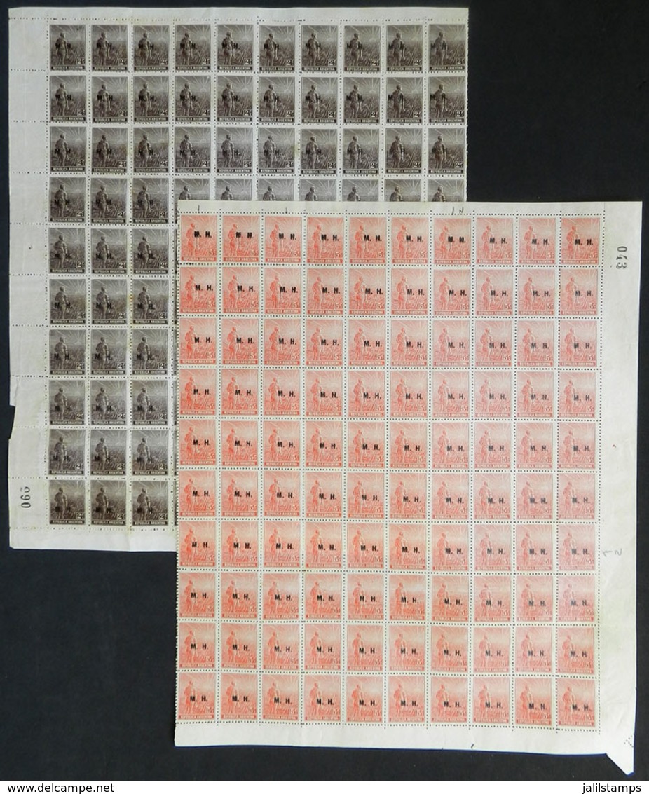 ARGENTINA: GJ.226/227, 1915 Plowman On Unwatermarked French Paper, The Cmpl. Set Of 2 Values In Sheets Of 100 (one Sheet - Officials