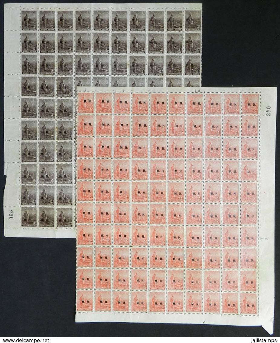 ARGENTINA: GJ.226/227, 1915 Plowman On Unwatermarked French Paper, The Cmpl. Set Of 2 Values In Sheets Of 100 (one Sheet - Dienstmarken