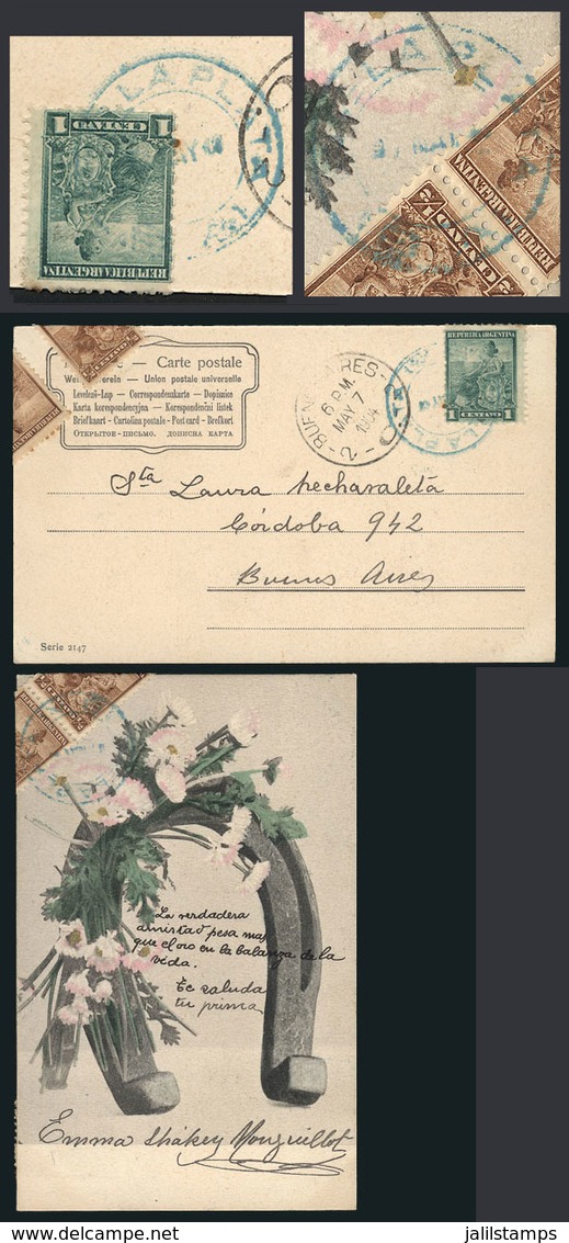 ARGENTINA: PC Sent To Buenos Aires On 7/MAY/1904, Franked With 2c. Liberty, With BLUE Datestamp Of La Plata, Excellent Q - Sonstige & Ohne Zuordnung