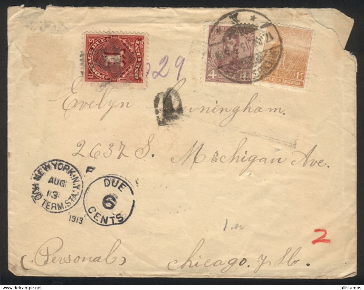 ARGENTINA: RARE COMBINATION: Cover Sent From Buenos Aires To USA On 17/JUL/1913, Franked With 4c. San Martín In Oval + 1 - Other & Unclassified